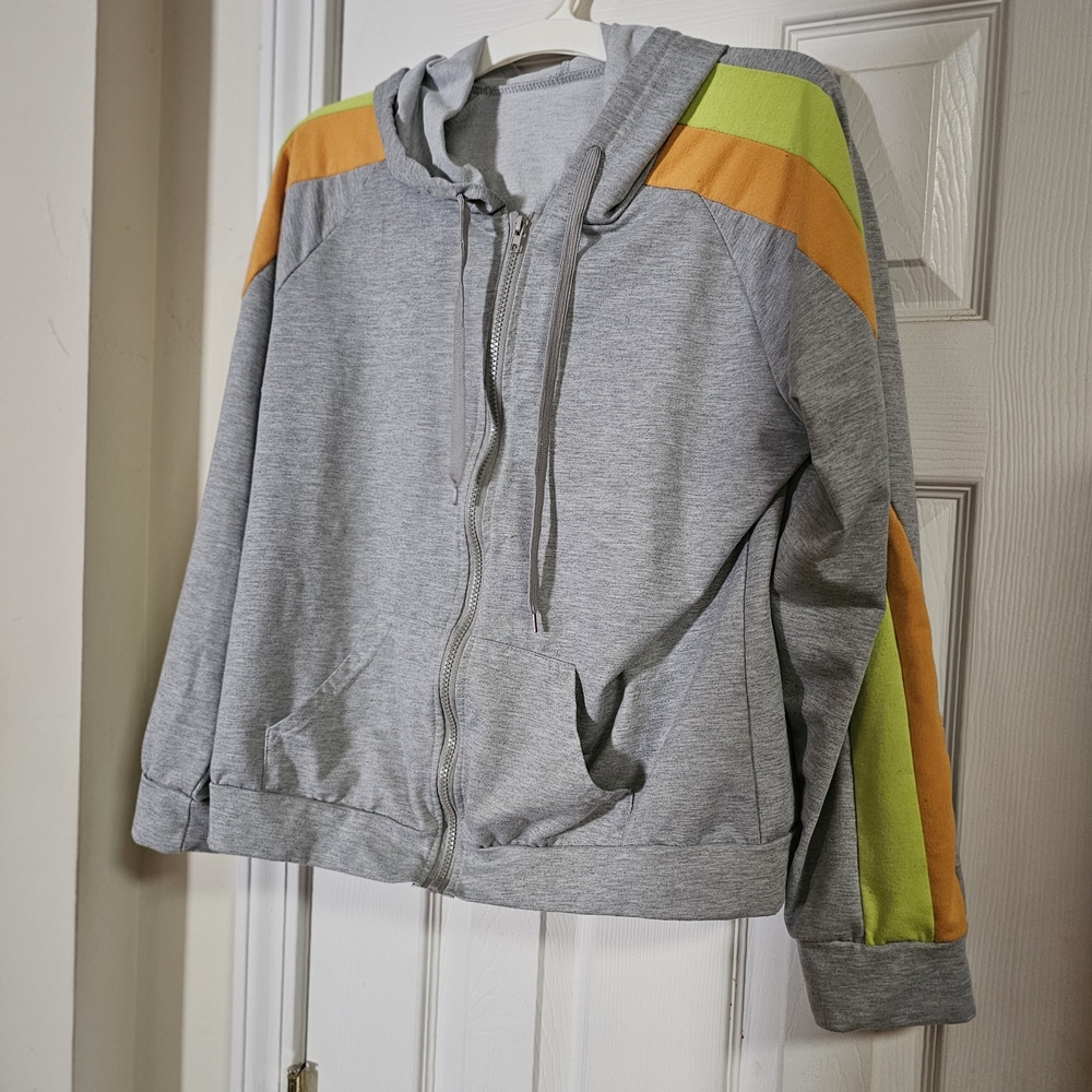 Gray Hoodie with Orange and Green Accents